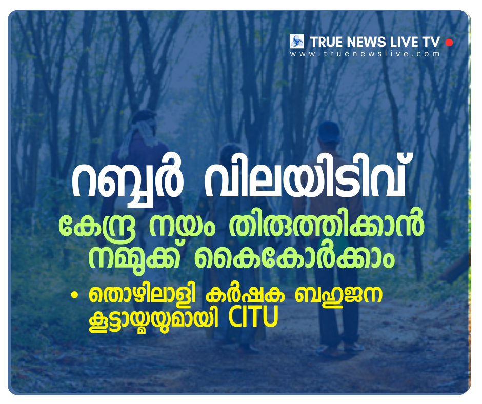 റബ്ബർ വിലയിടിവ് – “കേന്ദ്ര നയം തിരുത്തിക്കാൻ നമ്മുക്ക് കൈകോർക്കാം” എന്ന സന്ദേശം ഉയർത്തി CITU തൊഴിലാളി കർഷക ബഹുജന കൂട്ടായ്മ സംഘടിപ്പിച്ചു. റബ്ബർ വിലയിടിവ് – “കേന്ദ്ര നയം തിരുത്തിക്കാൻ നമ്മുക്ക് കൈകോർക്കാം” എന്ന സന്ദേശം ഉയർത്തി CITU തൊഴിലാളി കർഷക ബഹുജന കൂട്ടായ്മ സംഘടിപ്പിച്ചു.